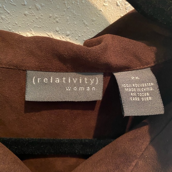 Relativity Brown Suede-like Jacket 2X - Picture 2 of 5